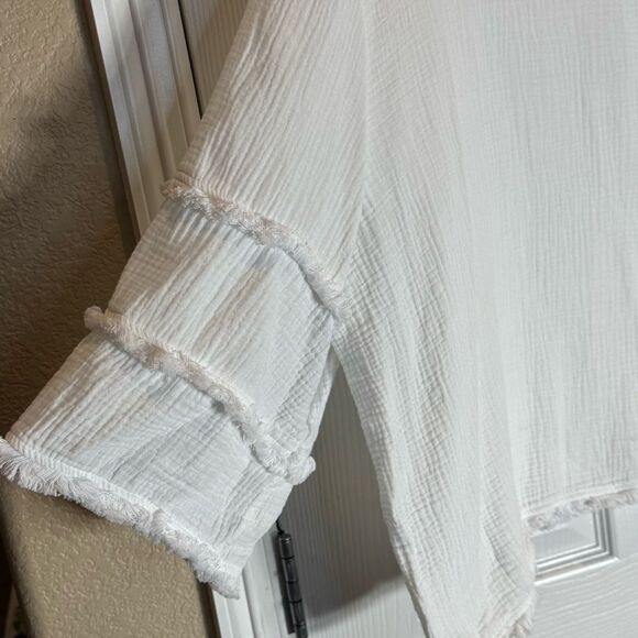 Cynthia Rowley Women's Boho White Cotton Top Size 1X Fringe Detailing Casual - Picture 4 of 9